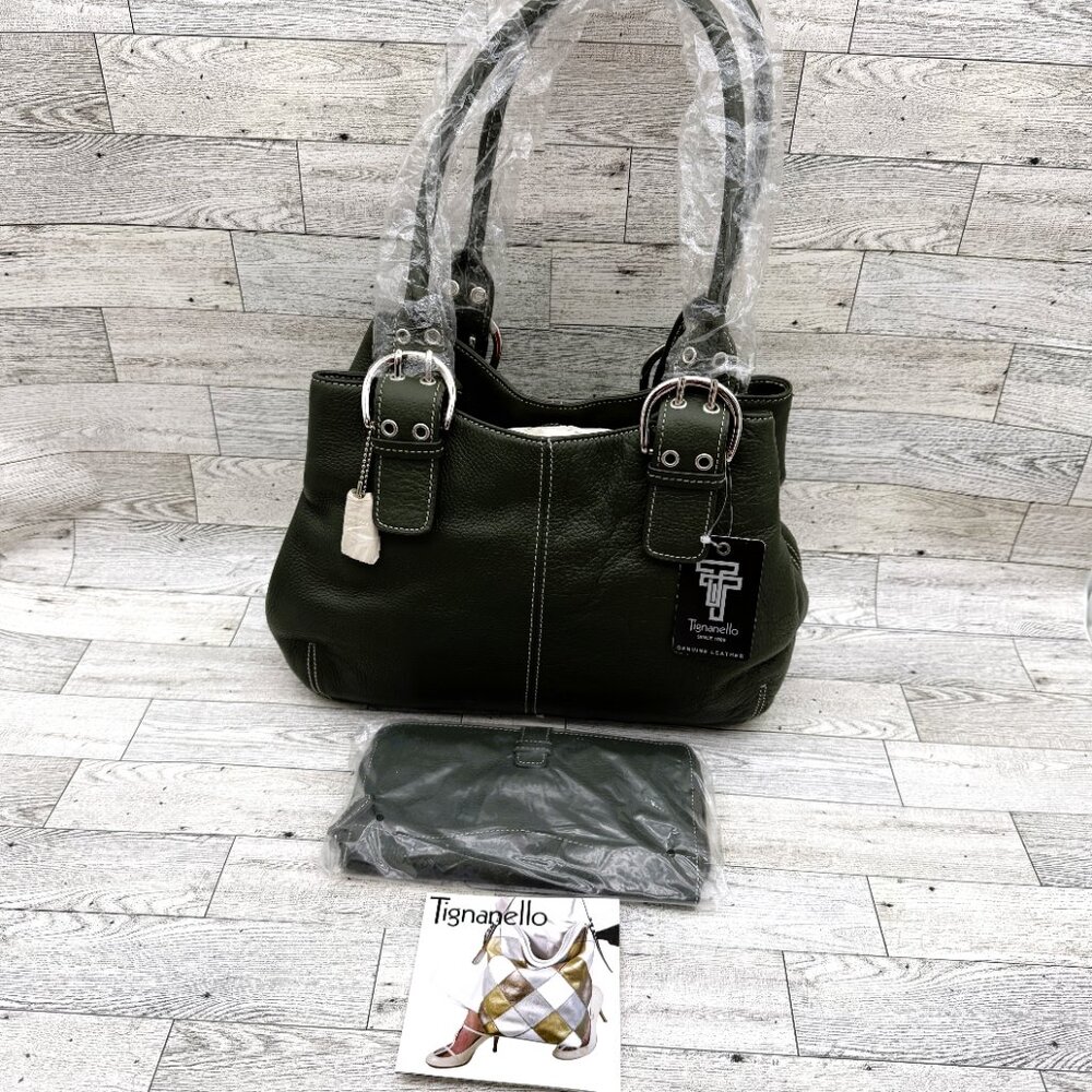 Brand New Tignanello Forest Green Genuine Leather Shoulder Bag & Wallet